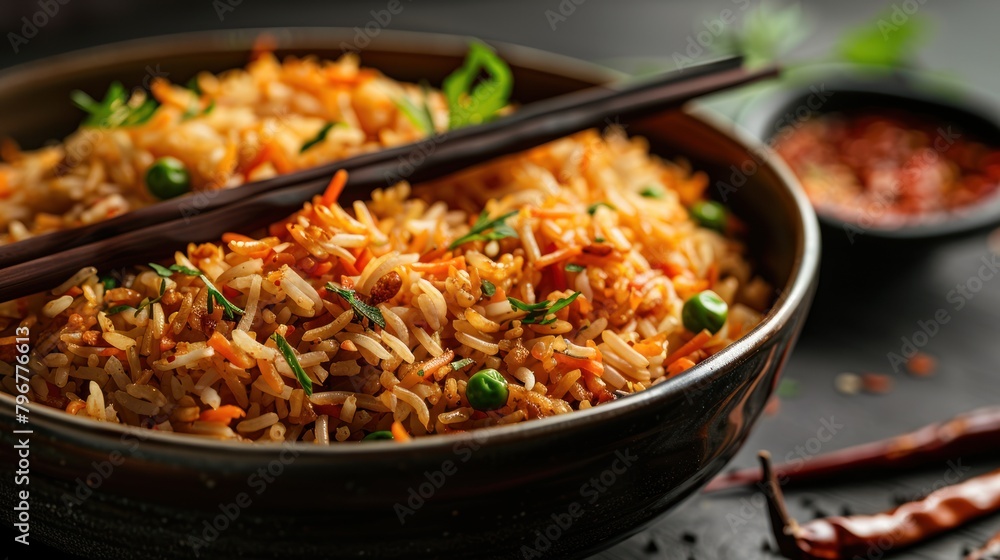 Delicious Indonesian fried rice food menu in a bowl. Generated AI image