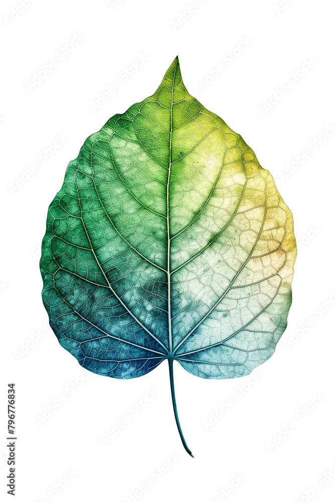 Obraz premium Green leaf isolated on white, surrounded by nature, symbolizing solitude and freshness, close-up shot in a garden, representing the beauty of greenery in different seasons