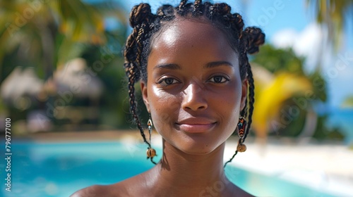 Portrait of  black woman in swimming pool © Spyrydon
