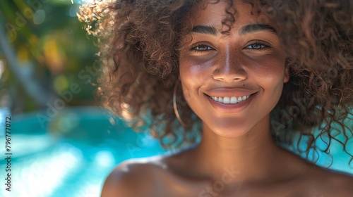Portrait of  black woman in swimming pool © Spyrydon