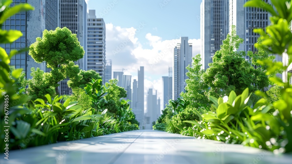 Fototapeta premium A city street with a green path running through it