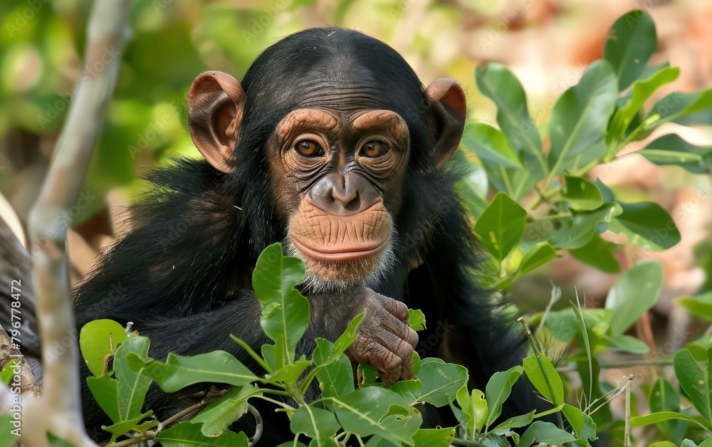 Inquisitive Young Chimpanzee in Greenery Inquisitive Young Chimpanzee in Greenery