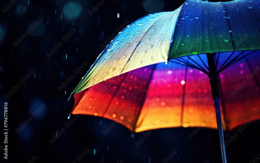 Colorful Umbrella in the Rain at Night