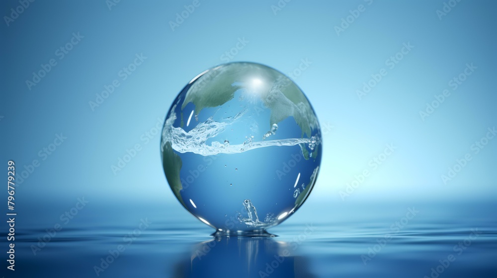 Globe on water surface, 3d render, global business concept Globe on water surface, 3d render, global business concept