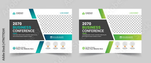 Horizontal online business conference flyer template or event conference social media banner layout design photo