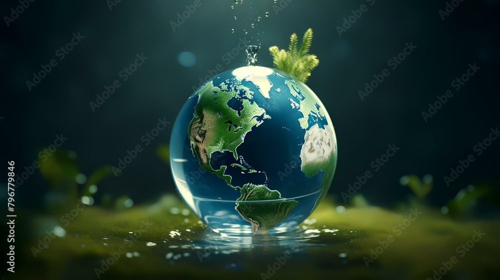 Eco world concept. Earth globe with green plant in the forest