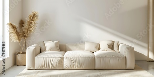 Beige sofa and white wall mockup background