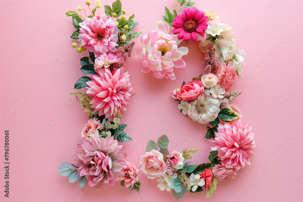 Top View Floral Number 13 Composition. Top view of floral number 13, ideal for birthdays and anniversary. Top View Floral Number 13 Composition. Top view of floral number 13, ideal for birthdays and anniversary.
