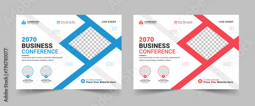 Corporate horizontal business conference flyer template or online webinar and technology conference social media banner, live webinar, poster 