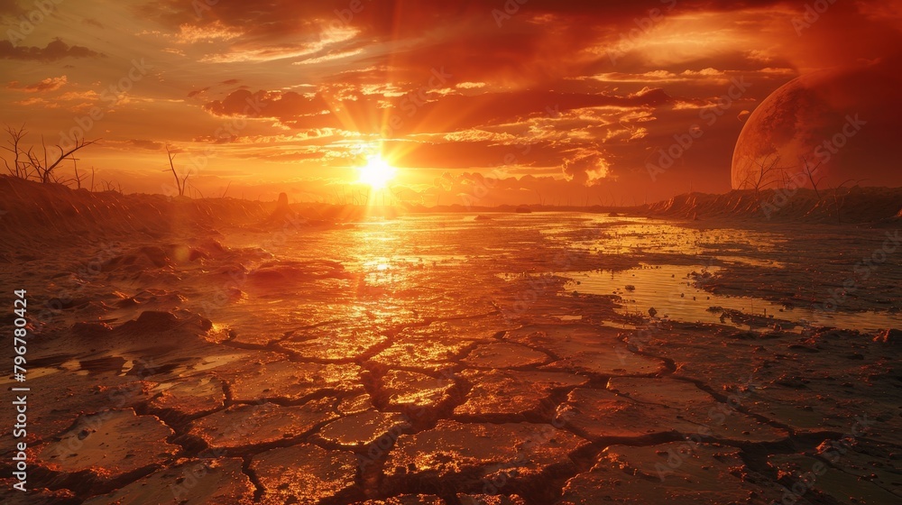 Craft a visually compelling scene depicting the global heat crisis ...