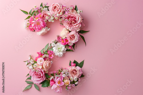 Top View Floral Number Two Composition. Top view of floral number 2, ideal for birthdays and anniversary. 