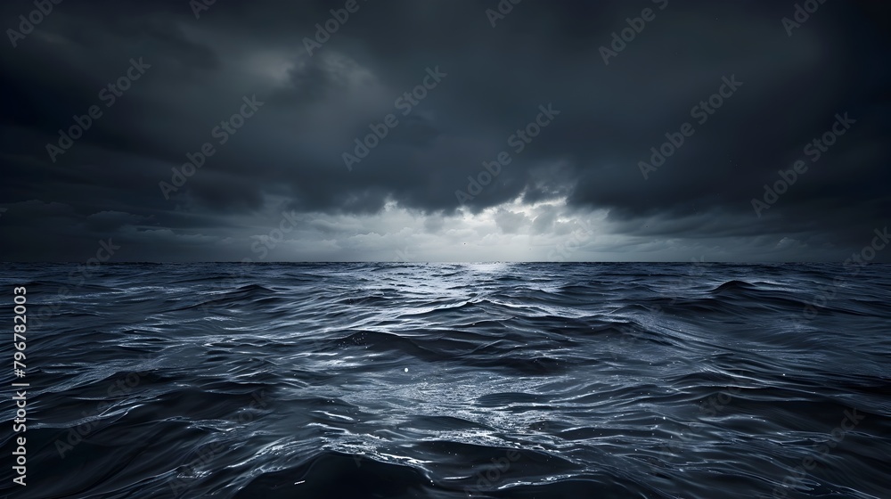 Obraz premium Thick Oil Sheen Mirroring Melancholic Sunset in Dark Seascape