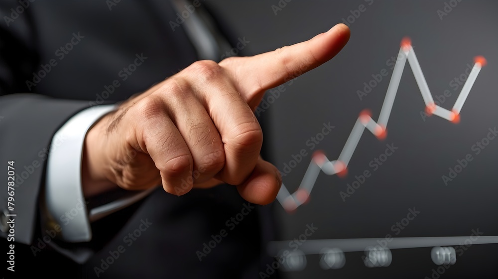 Businessman Analyzing Crucial Data Point on Growth Chart Businessman Analyzing Crucial Data Point on Growth Chart