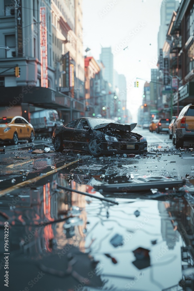Crashed cars on city  Generative AI