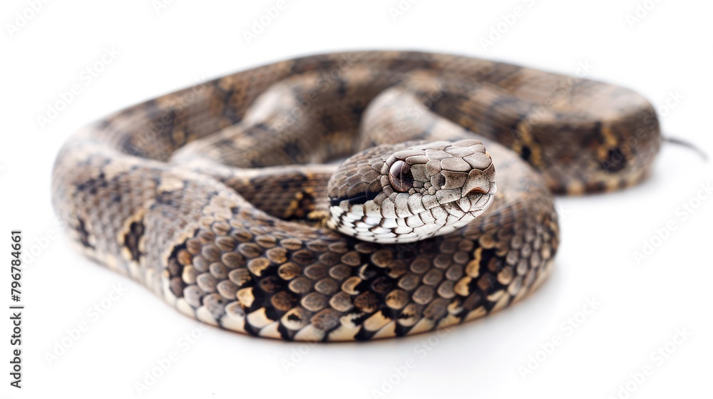 Obraz premium Venomous African rattlesnake on white background.
