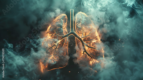 close-up shot of diseased lungs shrouded in smoke, no tobacco stop smoking anti drug day concept