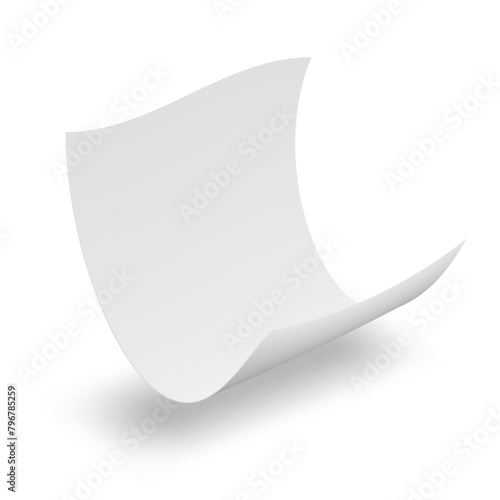 Clear White Paper Sheet Flying Isolated On White