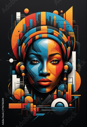 T-shirt print design  Queen of Africa. Digital art. Interior decoration  images to print for wall decoration