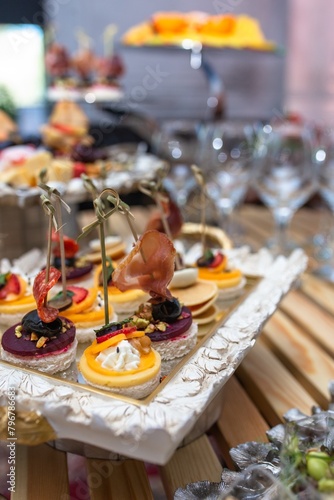 Delectable Food Display at Catering Event with Blurred Background