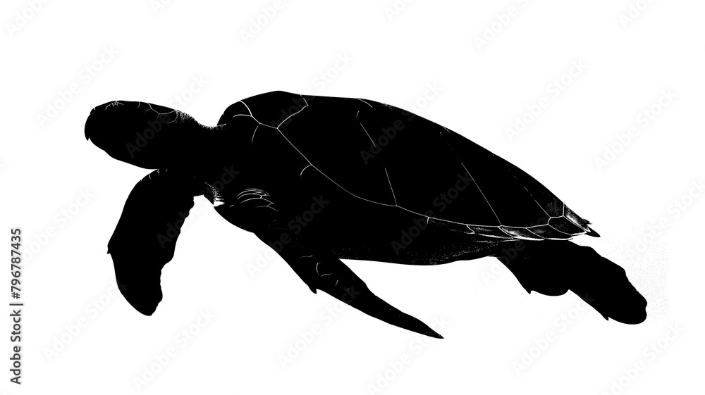 Silhouette of a sea turtle isolated on a white background, displaying ...