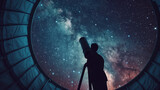 A man looking at a telescope on a night full of stars