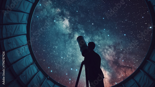 A man looking at a telescope on a night full of stars