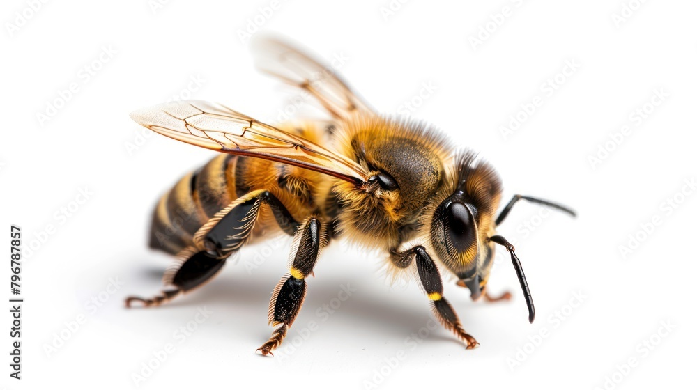 Honey bee isolated on plain white background. Organic honey bee farming. Honey bee isolated on plain white background. Organic honey bee farming.
