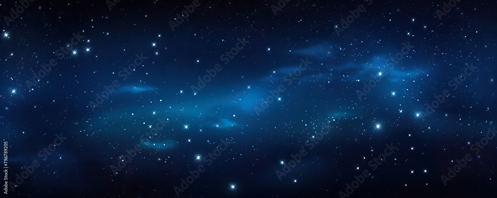 Galaxy, pure dark blue space background, several stars in the sky