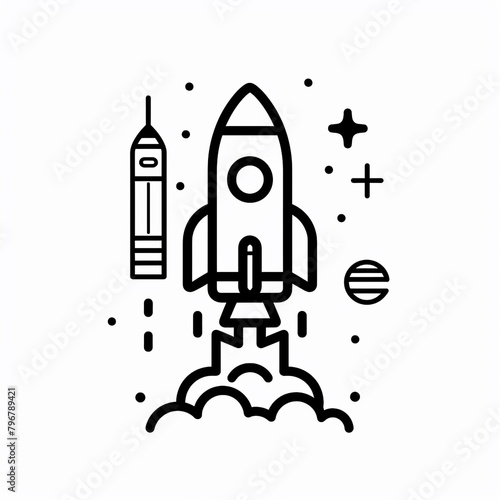 Outline icon of space exploration. Minimal black line. Isolated on white background.