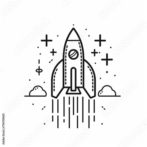 Outline icon of space exploration. Minimal black line. Isolated on white background.