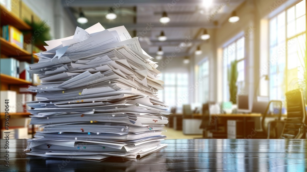 Stack Of Documents On Office Desk Digitally Created Image . Сoncept Office Organization, Digital Documents, Workplace Efficiency, Paperless Office Stack Of Documents On Office Desk Digitally Created Image . Сoncept Office Organization, Digital Documents, Workplace Efficiency, Paperless Office