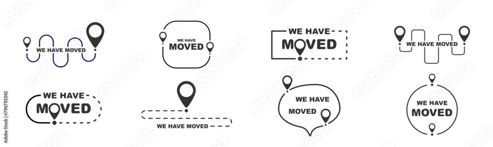 We have moved elements set illustration. New address, location We have moved elements set illustration. New address, location