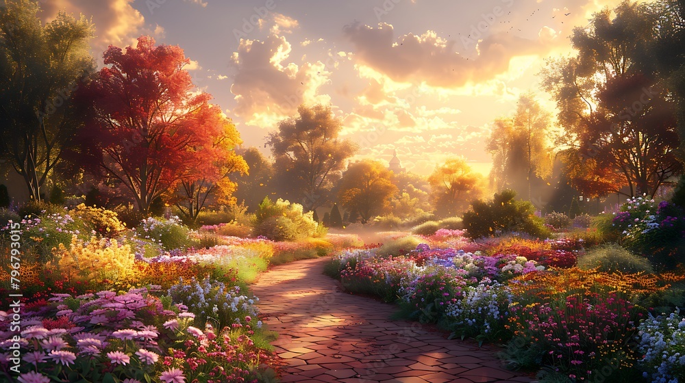 Illustrate the garden as it begins to change in autumn