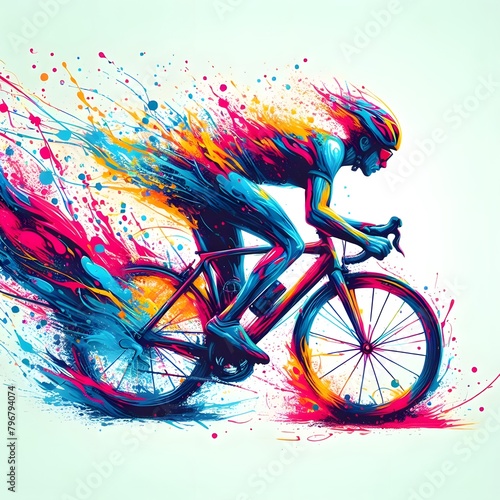 A cycler with splashes of paint surrounding for t-shirt designs photo