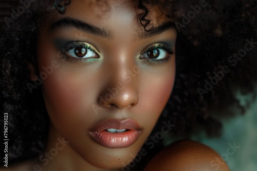 Beauty Black Women. Fashion Portrait of African American Woman with Afro Hairstyle