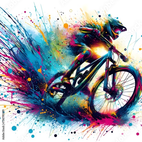 A cycler with splashes of paint surrounding for t-shirt designs photo