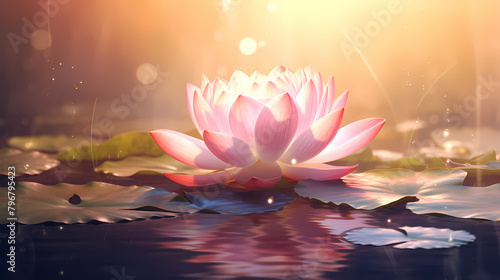 Beautiful pink lotus flower on the water