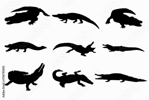 crocodile Black vector silhouettes