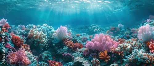 Vibrant coral reefs  now bleached and lifeless  reflect the devastating consequences of rising ocean temperatures.