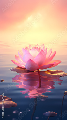 Beautiful pink lotus flower on the water