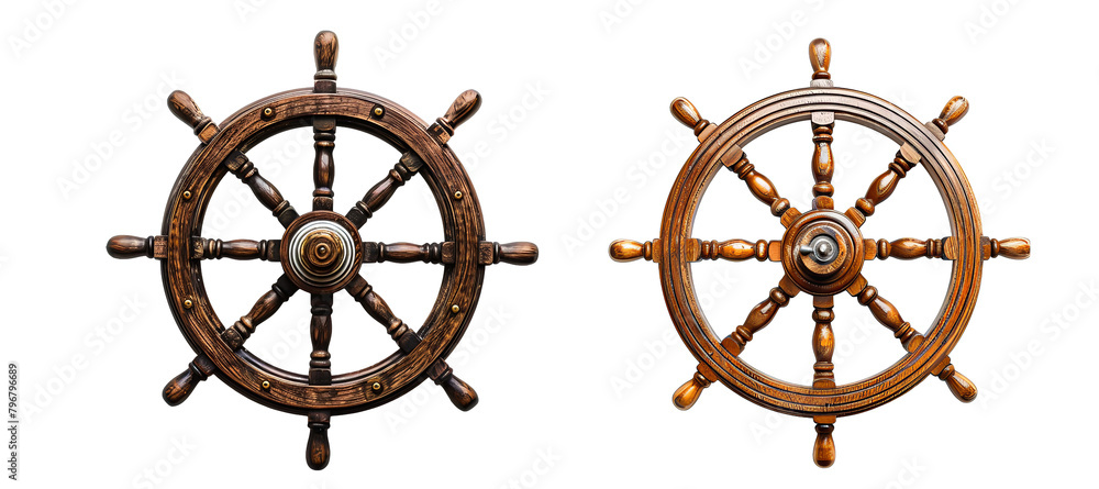 Vintage Nautical Ship Wheels Isolated on White Background - Maritime ...