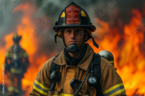 Firefighter in front of raging fire