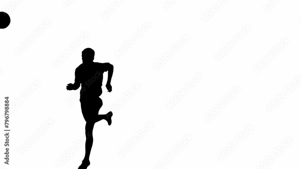 Soccer player silhouette isolated on white background with alpha channel. Man professional football player catching ball and making strike using head. Soccer player silhouette isolated on white background with alpha channel. Man professional football player catching ball and making strike using head.