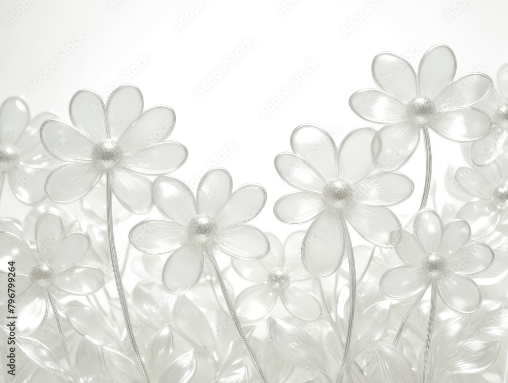 Pattern with delicate transparent gray flowers isolated on a white background. Card for Easter, Birthday, Valentine's Day, Mother's Day, Women's Day, wedding. Summer concept. Copy space, flat lay. Pattern with delicate transparent gray flowers isolated on a white background. Card for Easter, Birthday, Valentine's Day, Mother's Day, Women's Day, wedding. Summer concept. Copy space, flat lay.