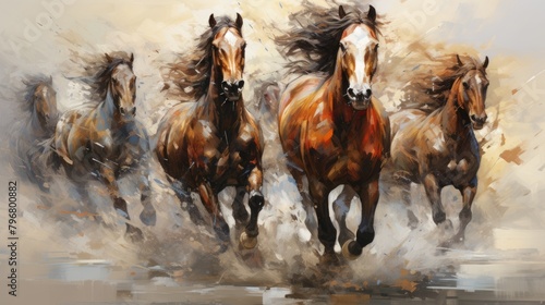 a group of horses galloping freely in a wide-open field, AI Generative photo