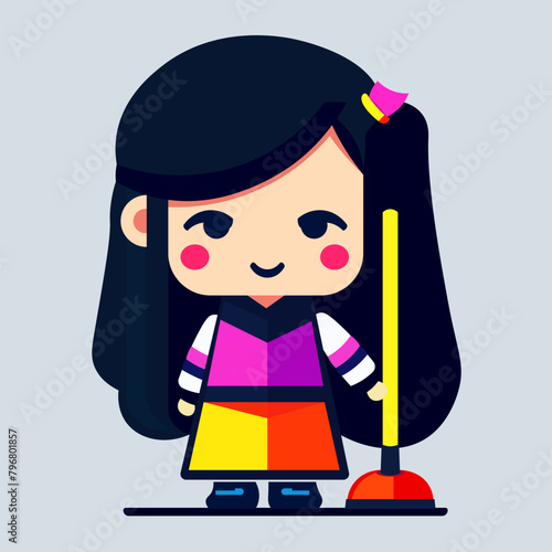 girl with plunger. isolated flat