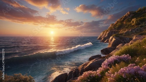 Amazing sunset over the coast and sea © Karolina