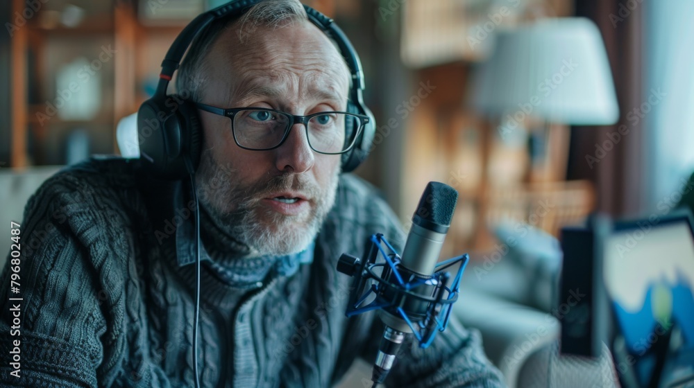 Fototapeta premium A Man Recording a Podcast