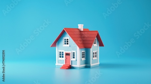 Wallpaper Mural Small house isolated on blue background, Minimalist design, AI Generated Torontodigital.ca