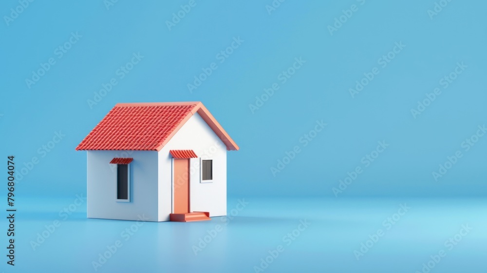 Small house isolated on blue background, Minimalist design, AI Generated Small house isolated on blue background, Minimalist design, AI Generated